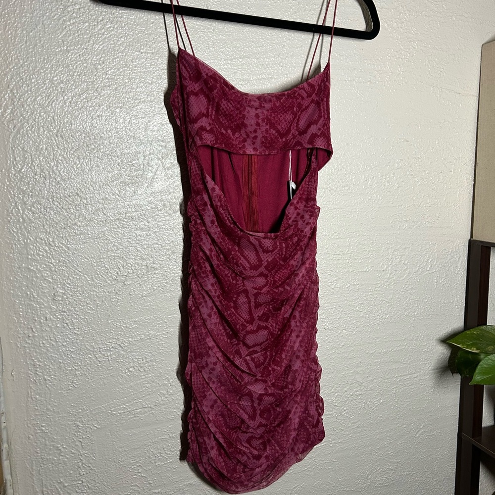 Edit By Nine Women's Burgundy Snake-Print Open Torso Ruched Mini Dress
